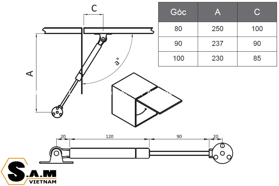 Pittong đẩy tủ IVAN 04303.001 SPR 80N màu bạc xám