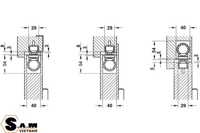 Bộ đóng cửa tự động âm DCL 70 EN3-6 Hafele 931.84.389 có dừng