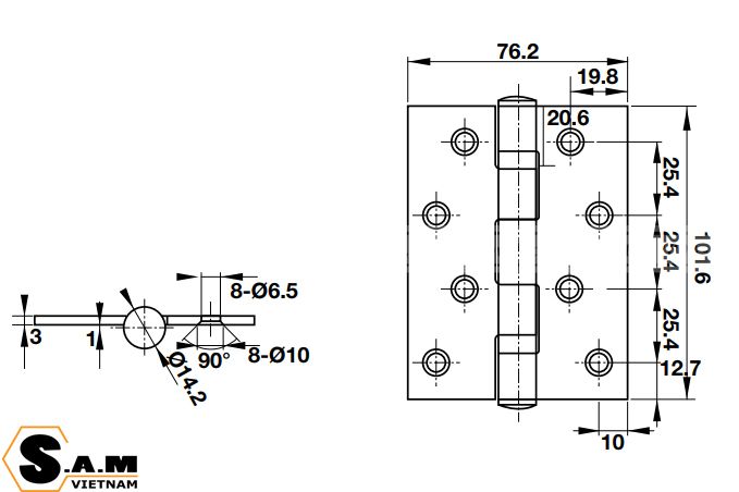 Bản lề lá INOX 316 Hafele 926.20.112 102x76x3mm