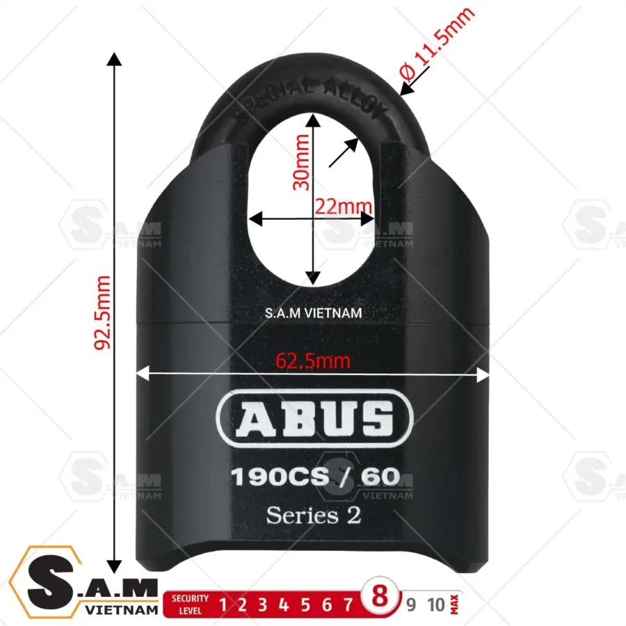 Thông số kích thước khóa Abus 190CS/60 Series 2