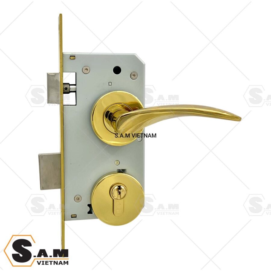 Bộ khóa tay gạt Yale YSL-030 US3 cho cửa đi màu Đồng bóng