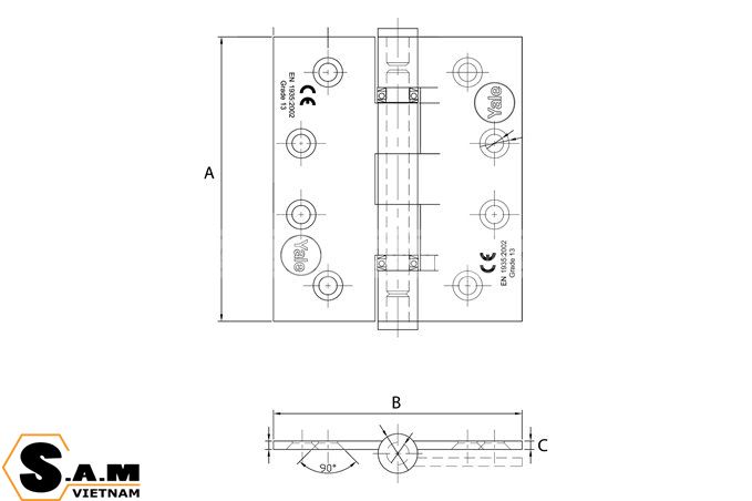 Kích thước bản lề cửa Yale