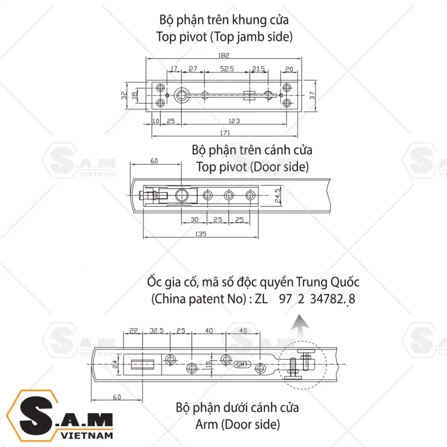 Thông số kích thước kẹp trên dưới cho cửa có khung Thông số kích thước kẹp trên dưới cho cửa có khung