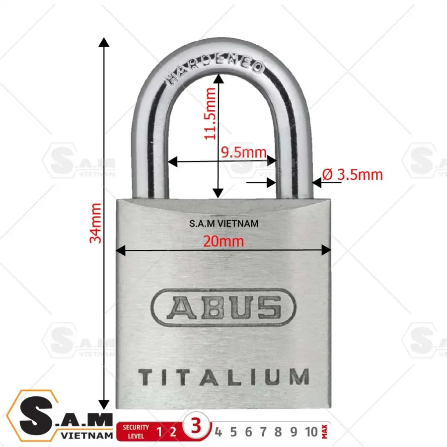 Kích thước khóa Abus Titalium 64Ti/20