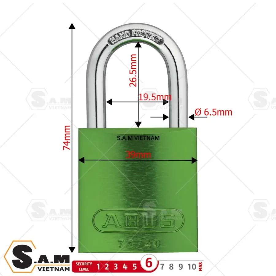 Kích thước khóa Abus 72/40
