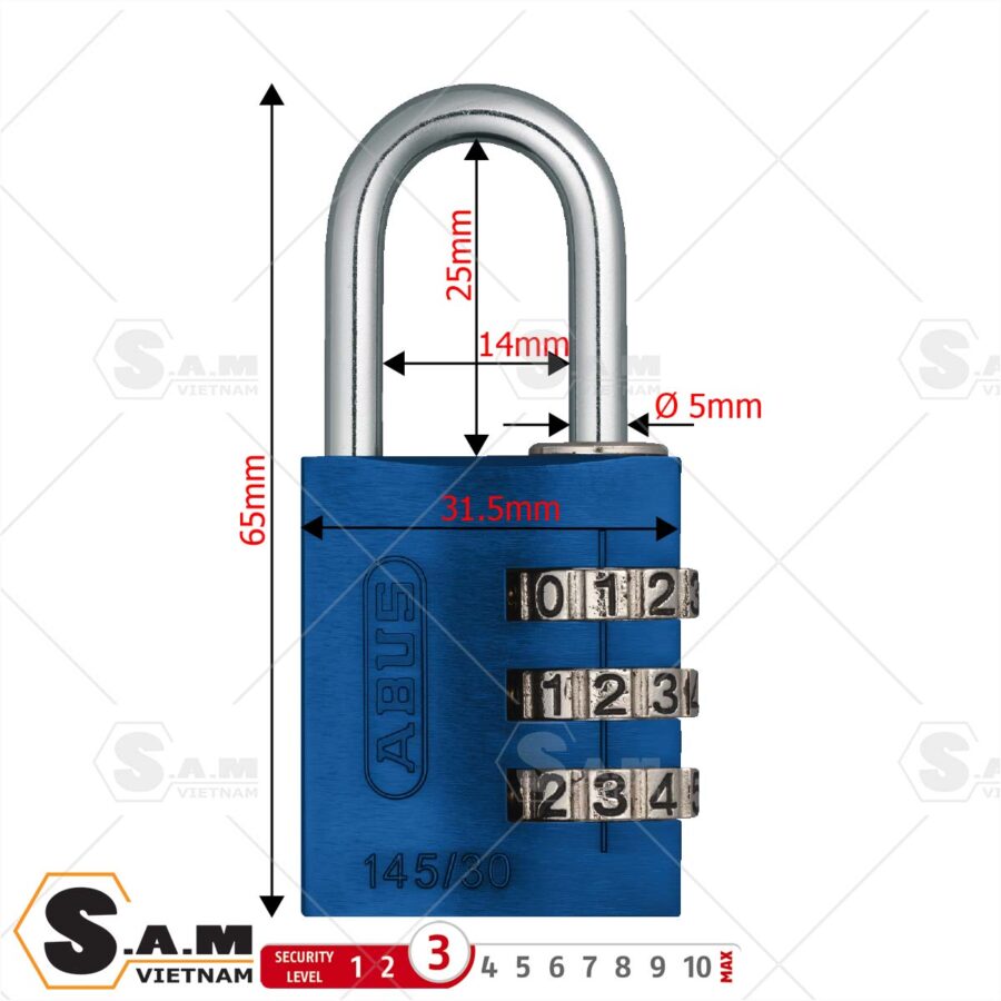Kích thước khóa móc số Abus 145/30