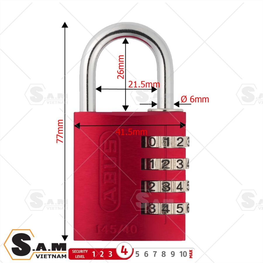 Kích thước khóa móc số Abus 145/40 series