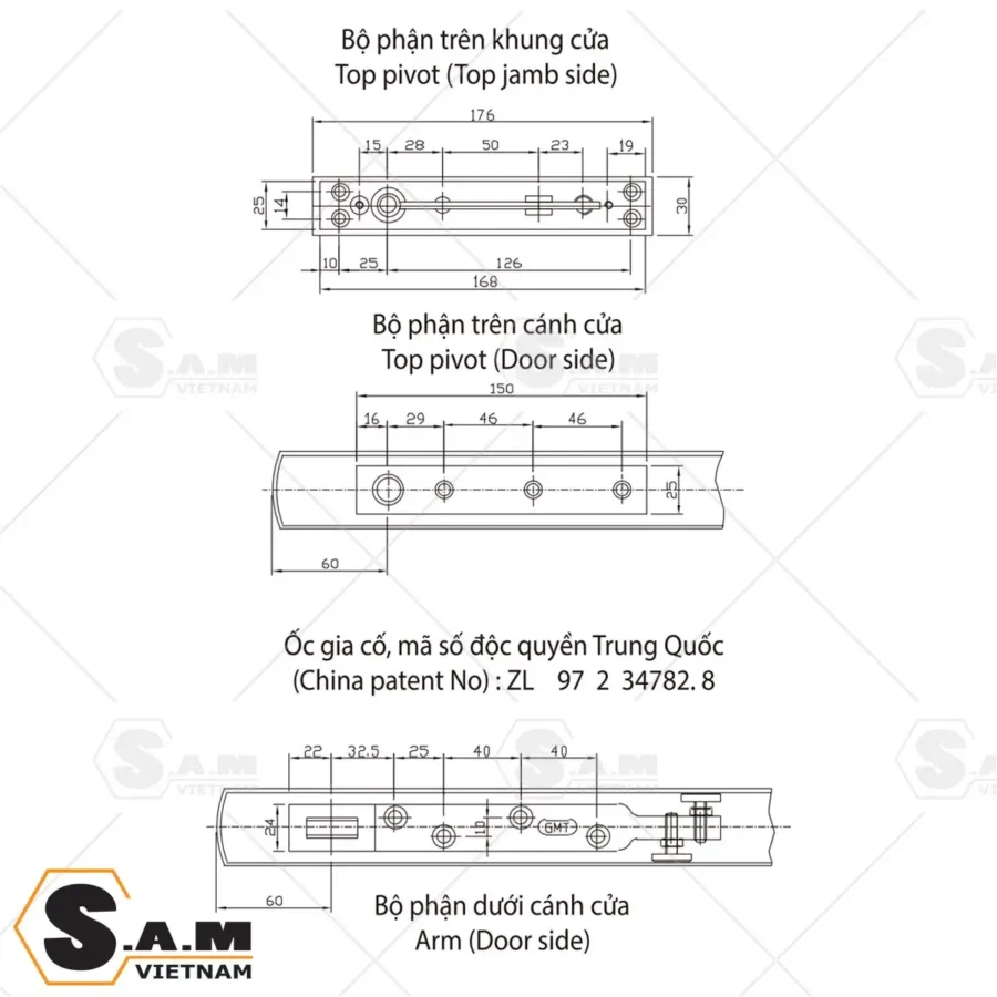 Kích thước kẹp cửa cho GMT H220C