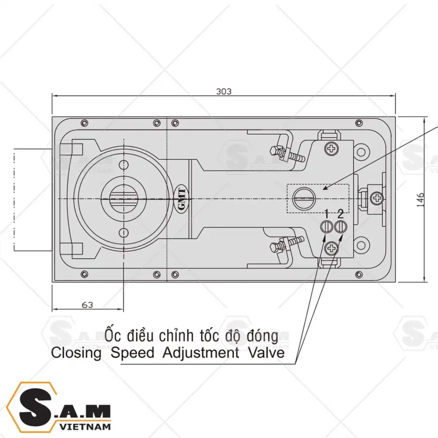 Kích thước thân bản lề sàn GMT N-222