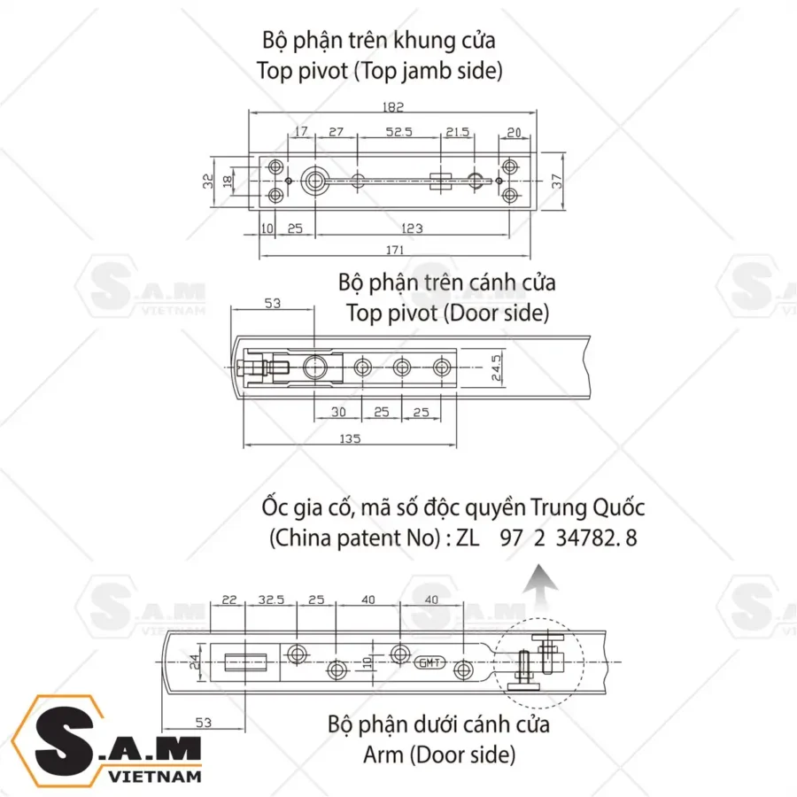 Thông số kích thước kẹp cửa cho GMT NH233