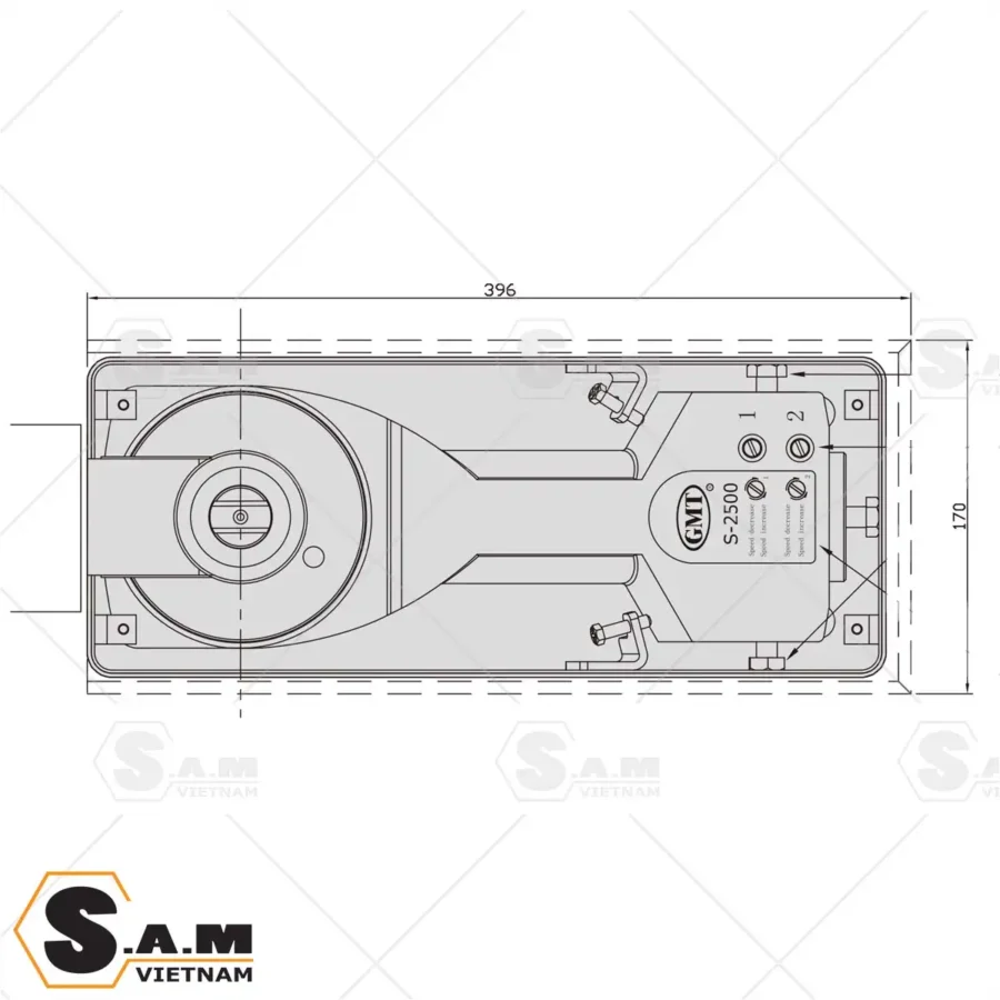 Kích thước thân bản lề sàn GMT S-2500